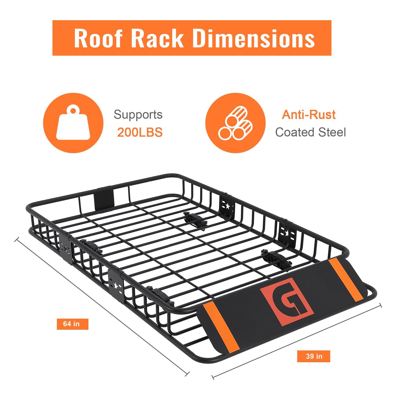 Portapacchi Garvee da 64x39 pollici in acciaio antiruggine per auto e SUV, campeggio e viaggi, espandibile, capacità 200 libbre