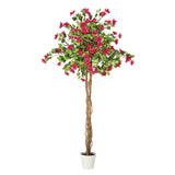 Garvee Albero Artificiale Bougainvillea 6ft Con Vaso Cemento Per Interni Ed Esterni, Foglie Verdi, Fiori Vivaci, Tessuto Seta
