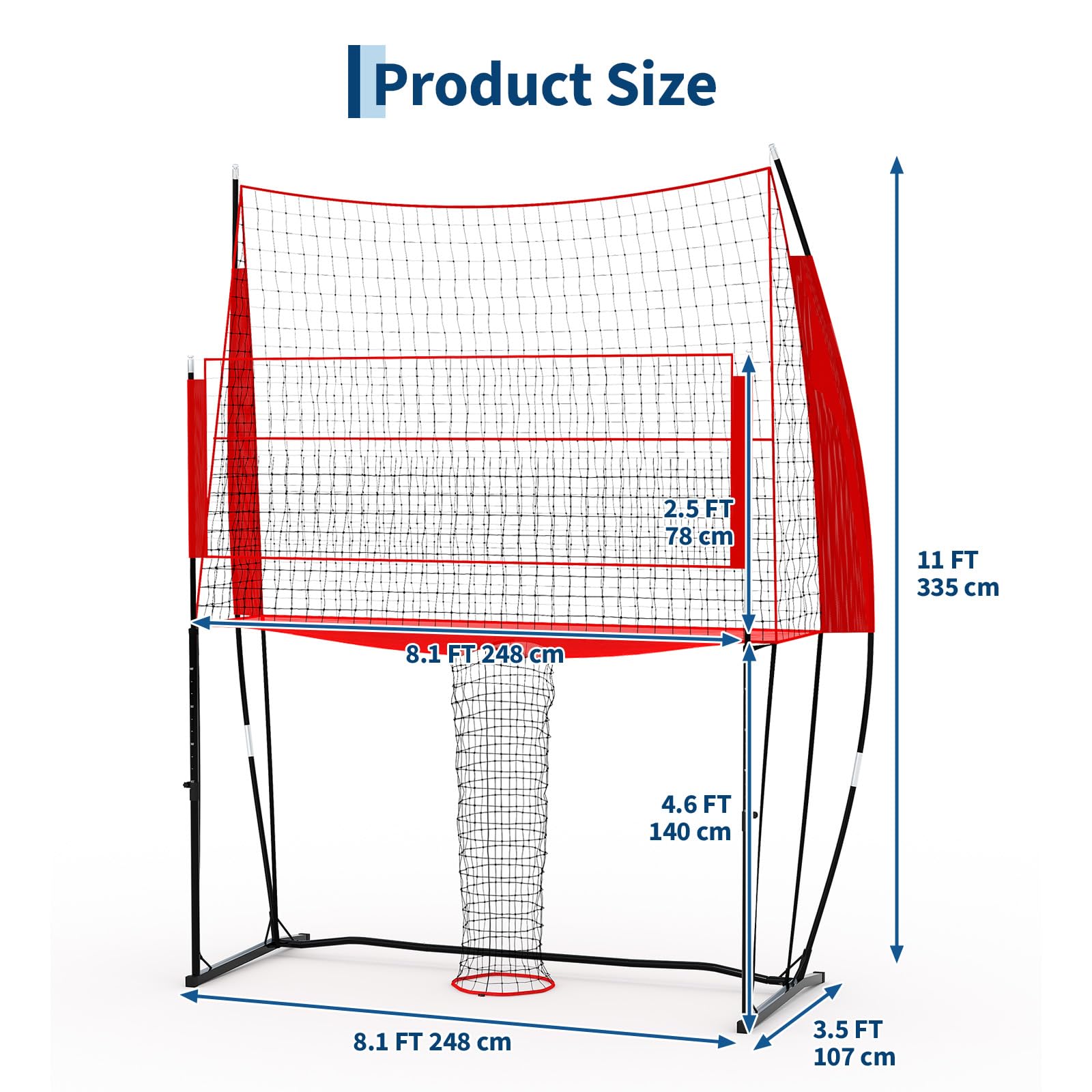 Garvee Rete da pallavolo portatile 8x11 piedi Altezza regolabile Telaio in acciaio 6.5-8 piedi Rete Oxford Allenamento interno/esterno