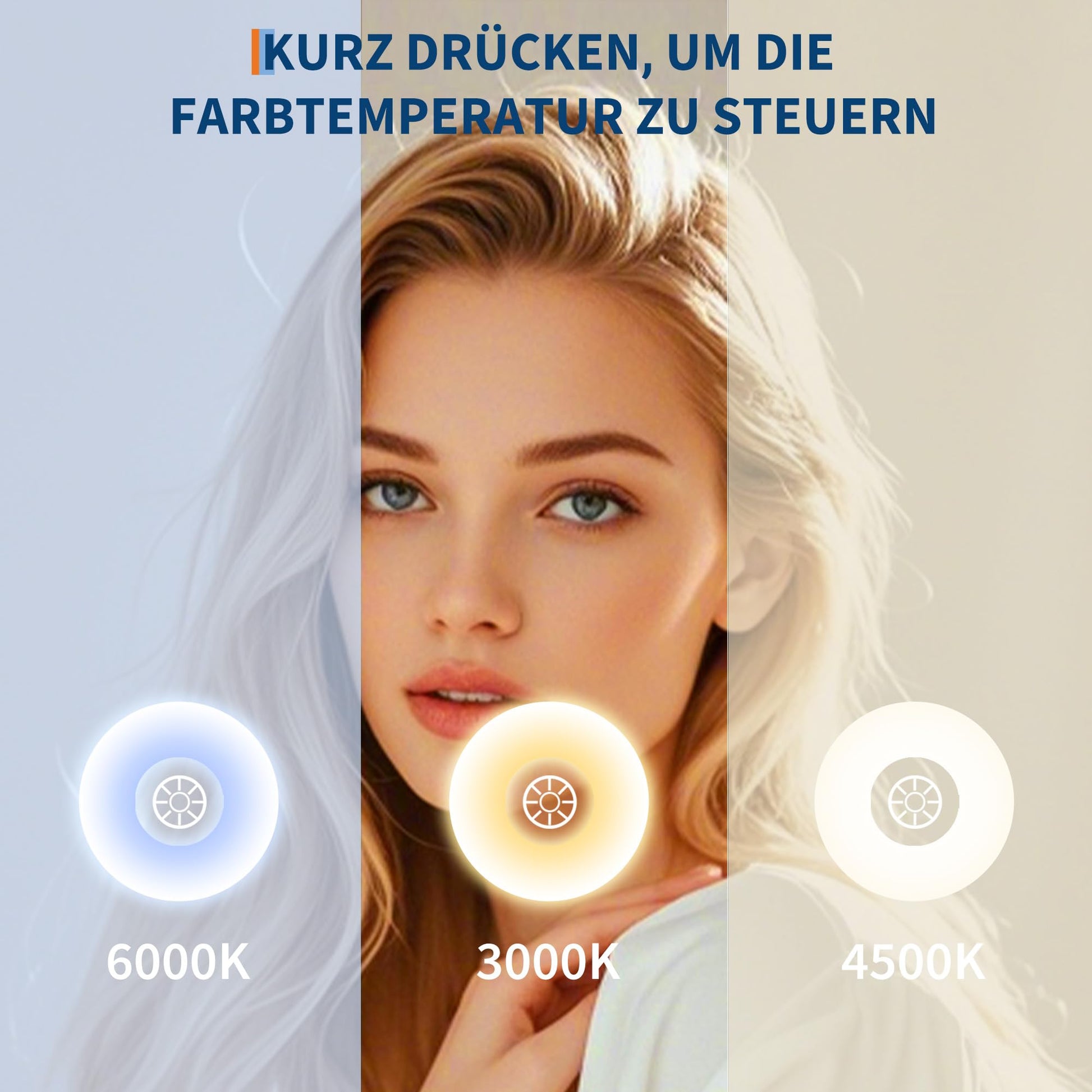 Specchio da bagno Garvee con luce 50x70 cm, antiappannamento, 3 colori di luce, dimmerabile, specchio da bagno a LED con interruttore touch