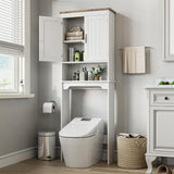 Mensola da bagno Garvee sopra il WC, 66 pollici di altezza, doppie ante, ripiani regolabili, legno, bianco, salvaspazio
