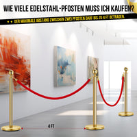 Paletti Garvee Gold con corda in velluto rosso, acciaio inossidabile, altezza 37,5", corda da 5 piedi, robusti, portatili per eventi e hotel