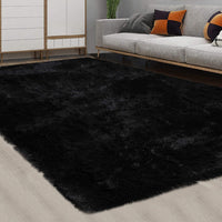 Tappeto Garvee Fluffy da 4 cm in morbido poliestere nero per soggiorno e cameretta dei bambini, extra morbido e antiscivolo