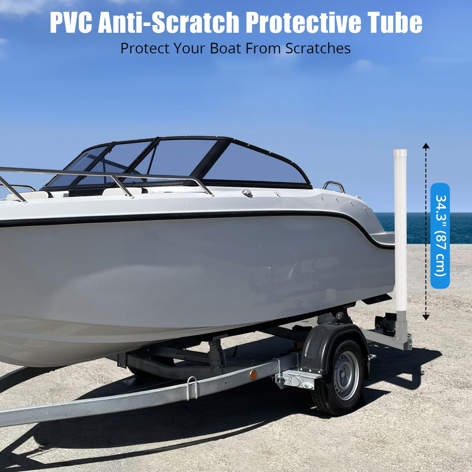 Barra di guida per rimorchi per barche Garvee regolabile da 40 pollici in acciaio inossidabile con protezione in PVC per barche da sci e da pesca, altezza 43 pollici, montaggio flessibile