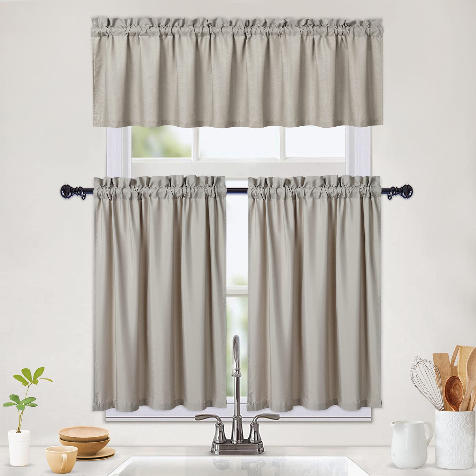 Garvee Set di 2 tende semi-café moderne impermeabili con motivo a nido d'ape per piccole finestre della cucina 76x76 cm tortora