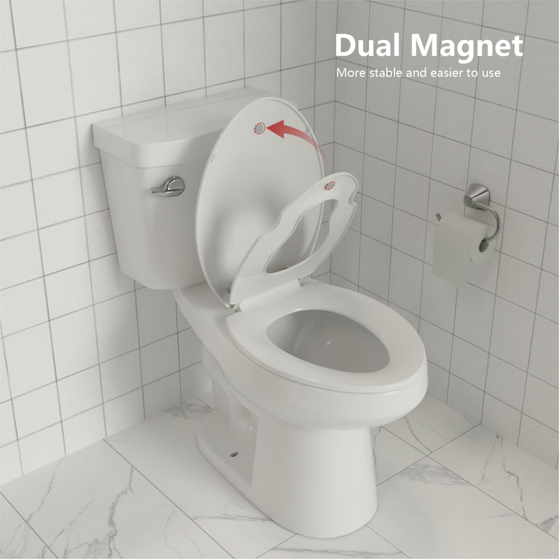 Sedile WC Garvee con seggiolino per bambini 2 in 1 per WC allungati, bagno per famiglie, polipropilene, bianco, chiusura ammortizzata, chiusura magnetica