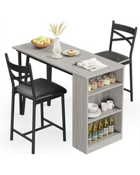 Tavolo da bar estensibile Garvee per 2-4 persone con cuscini larghi 16 pollici, MDF robusto, spazio di archiviazione, grigio, ideale per piccoli appartamenti