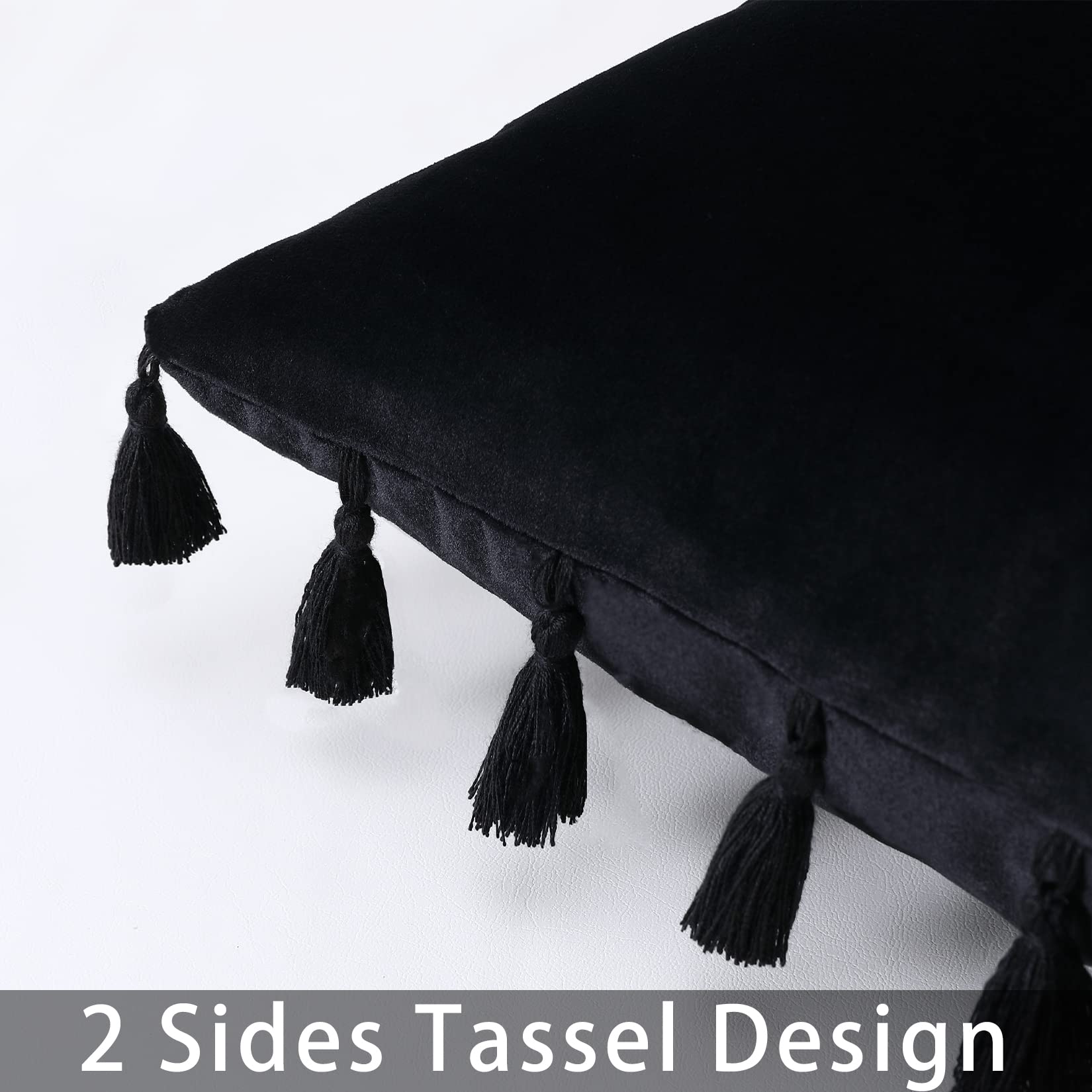 Cuscino in velluto Garvee con nappe, cerniera nascosta, 12x20 pollici, nero, rettangolare, per soggiorno