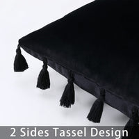 Cuscino in velluto Garvee con nappe, cerniera nascosta, 12x20 pollici, nero, rettangolare, per soggiorno