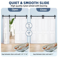 Set di ferramenta per porte scorrevoli pieghevoli Garvee da 52" per 4 porte, acciaio resistente, silenzioso e scorrevole, salvaspazio, porte da 12", nero, soggiorno e sala da pranzo