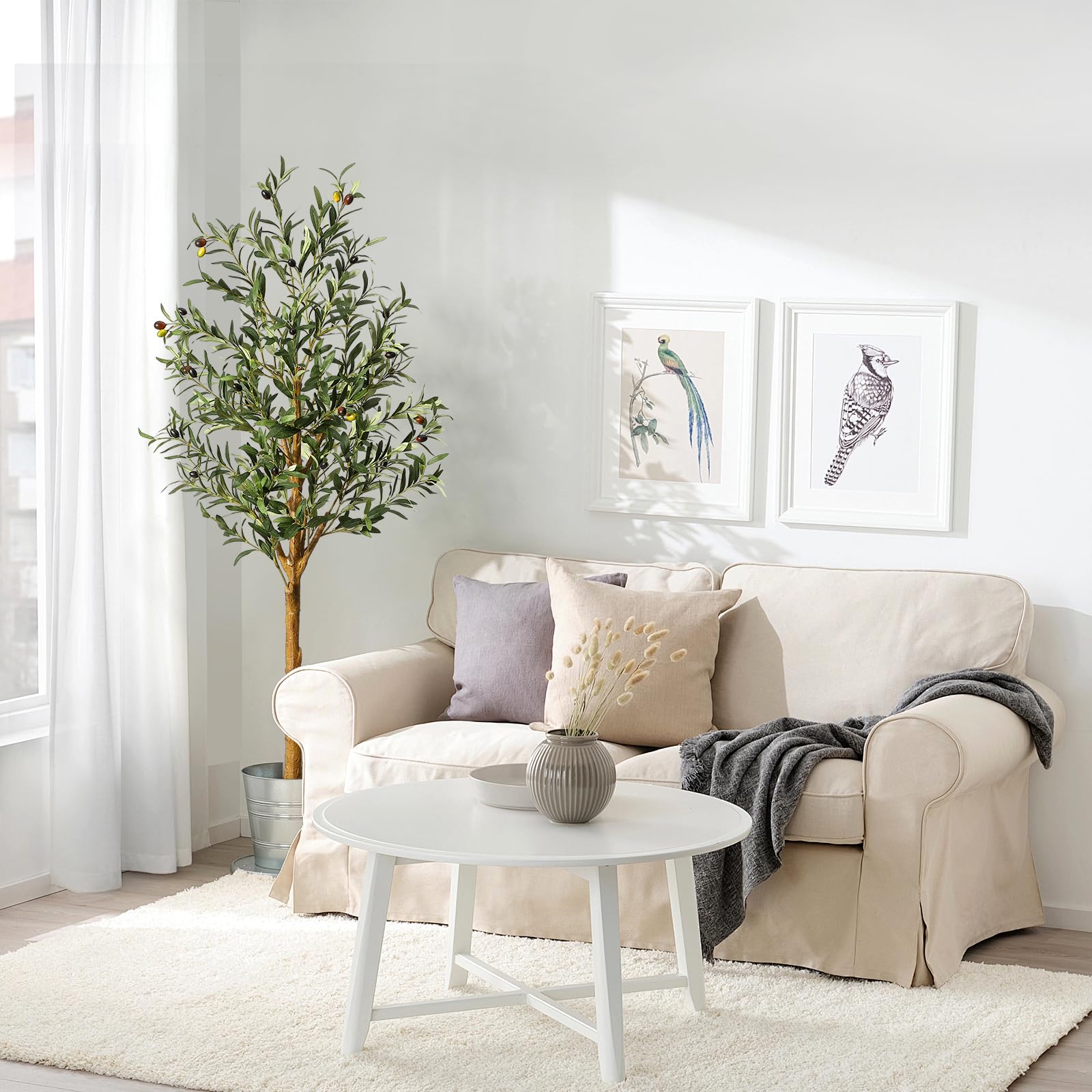 Albero di ulivo artificiale Garvee da 5 piedi con tronco realistico in PE, rami regolabili, fioriera robusta in PP per soggiorno e ufficio, verde