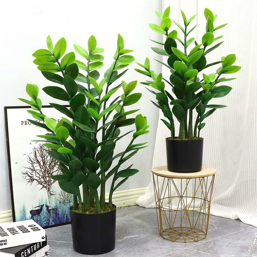 Garvee Pianta artificiale ZZ Zamioculcas Zamiifolia, materiale PU, facile da pulire, 90 cm, verde, per spazi abitativi e uffici
