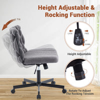 Sedia da ufficio Garvee Criss Cross con rotelle, seduta ampia, girevole a 360°, struttura in metallo, senza braccioli, design moderno per ufficio domestico e toeletta, 26 pollici, nero