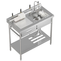 Lavabo Garvee in acciaio inox con rubinetto acqua calda/fredda, vasca singola, cassetto per lavanderia e garage, indipendente, argento