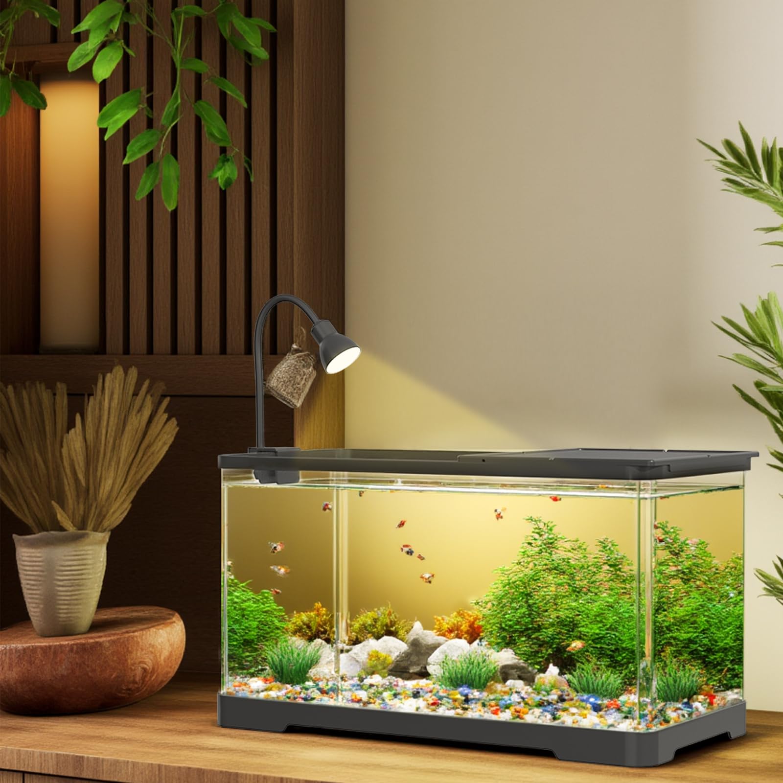 Garvee Acquario piccolo da 5 galloni per pesci rossi trasparente con copertura per casa e ufficio, acrilico altamente trasparente, pompa USB