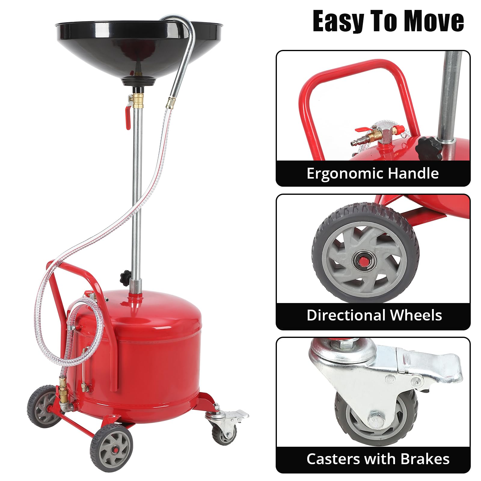 Garvee - Vasca di raccolta olio in acciaio da 8 galloni con ruote, indicatore del livello del fluido, altezza regolabile, grande imbuto per uso in officina e domestico, nero