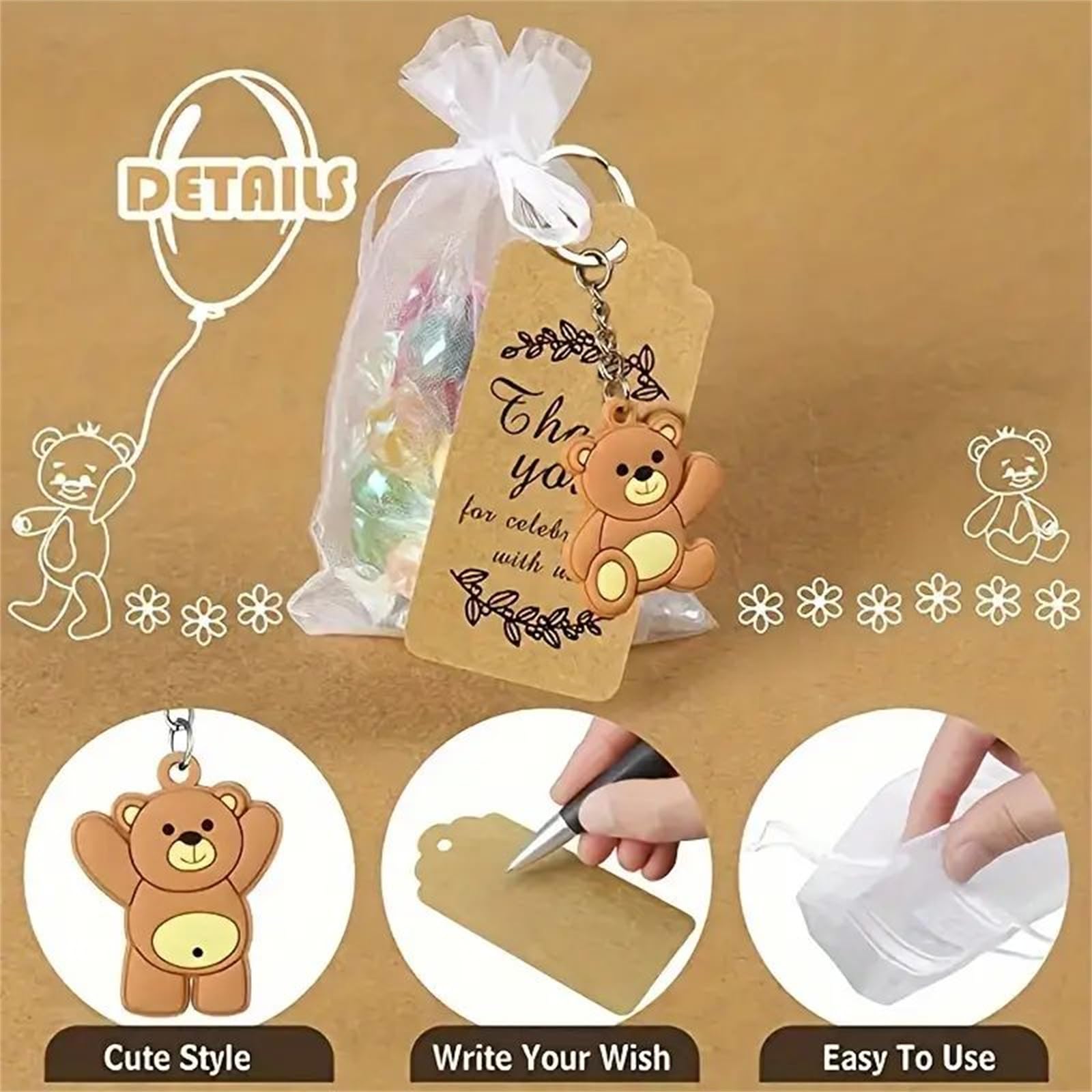 Garvee 18 etichette regalo decorative con grazioso motivo a orsetto per feste di compleanno, matrimoni, 18 pezzi, multicolore