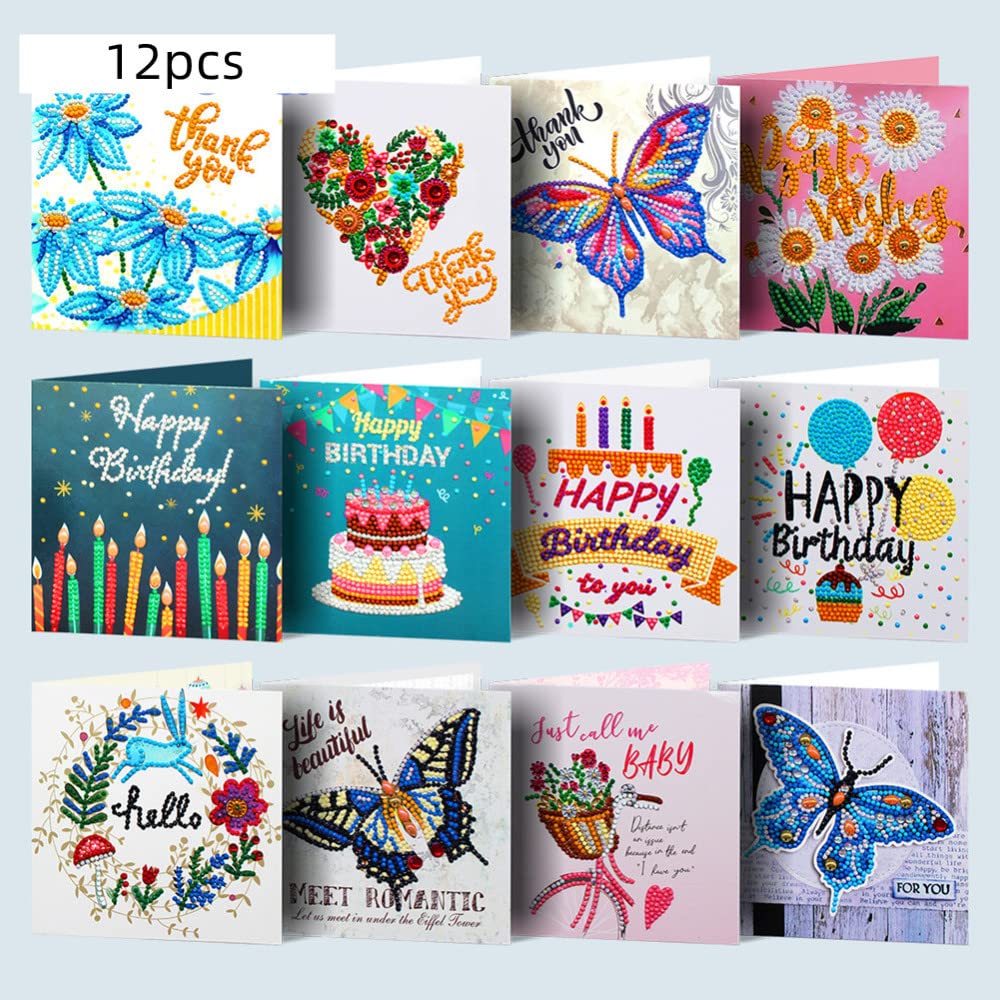 Garvee 5D DIY Diamond Painting Cards, 12 pezzi, biglietti d'auguri, regalo creativo per donne, biglietti d'auguri di compleanno, biglietti d'auguri di ringraziamento per le vacanze per familiari, amici e amanti