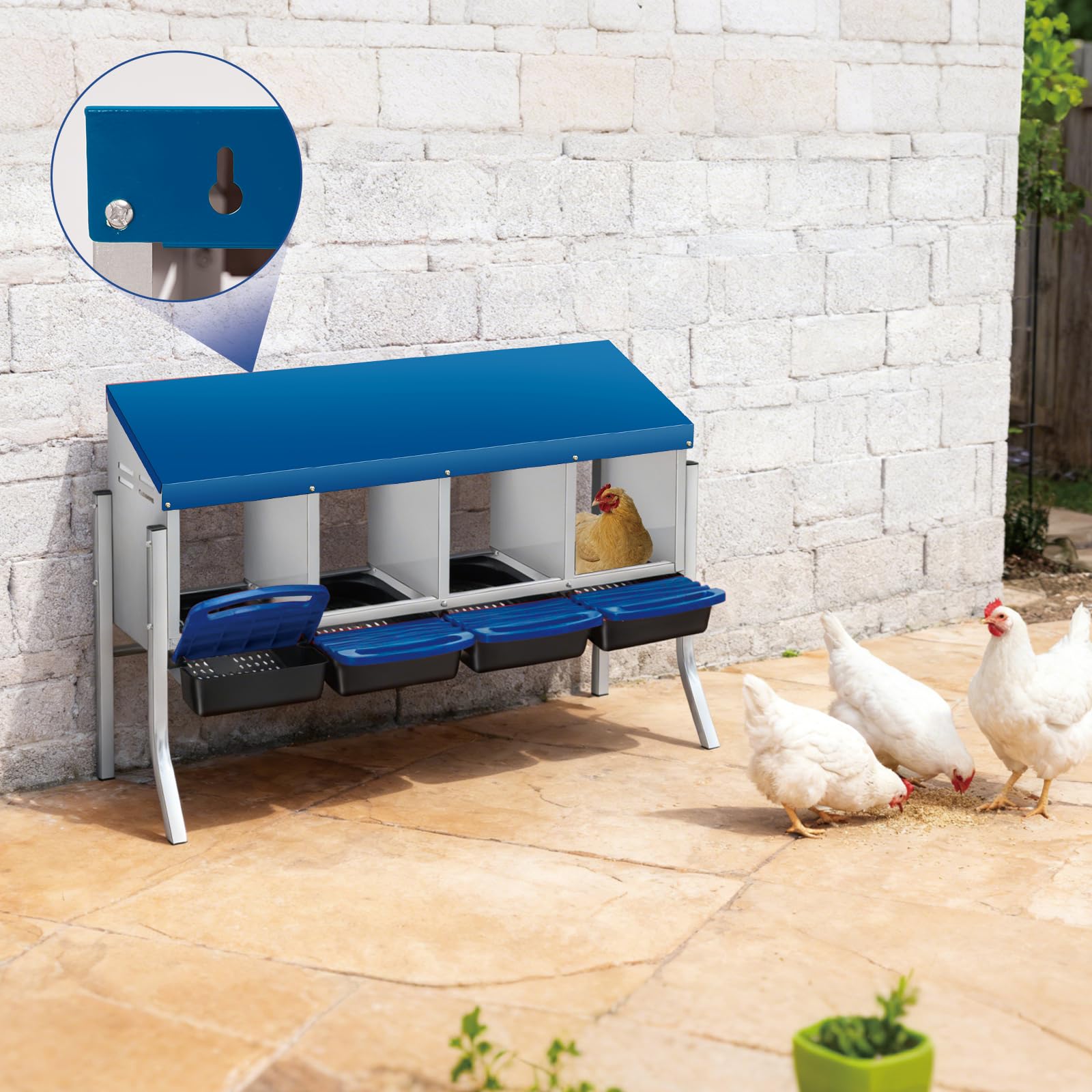 Nido per galline Garvee a 3 fori, in metallo, antiruggine, con vassoio rimovibile per fattoria e giardino, robusto, facile da montare
