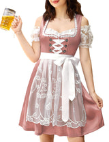 Set Dirndl da donna Garvee, 3 pezzi, con grembiule, camicetta e vestito per l'Oktoberfest e le feste, rosa C, taglia 40
