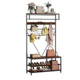 Garvee Hall Tree 5 in 1 con Panca e Scaffale Regolabile, Porta Abiti con 9 Ganci, Legno Noce, Stile Industriale, Per Ingresso e Mudroom - Walnut Brown