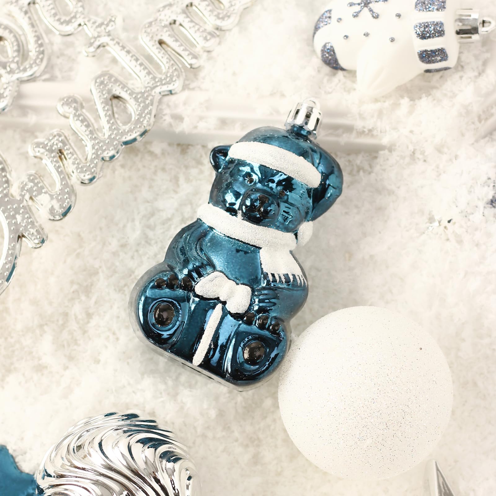 Set di palline di Natale Garvee da 70 pezzi, blu e argento, plastica infrangibile, decorazione per interni ed esterni, stella e Buon Natale, versatile