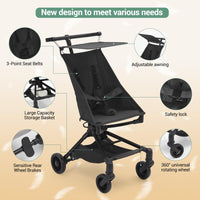 Passeggino da viaggio Garvee Baby, leggero, con telaio in fibra di carbonio, protezione UV, pieghevole, 8,4 libbre, spazio di archiviazione, sicuro in città e in viaggio