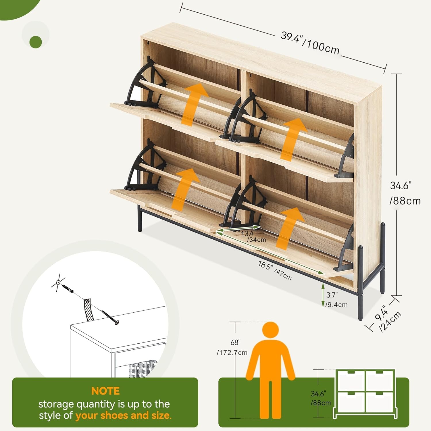 Garvee Scarpiera Stretta con 4 Ante per Corridoio e Ingresso 100x24x88 cm Rattan Marrone