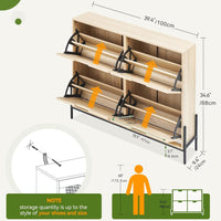 Garvee Scarpiera Stretta con 4 Ante per Corridoio e Ingresso 100x24x88 cm Rattan Marrone