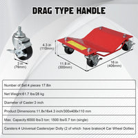 Set 4 ruote per trasporto auto Garvee Rosso - Acciaio con impieghi gravosi - Portata 6000 libbre - Ruote gyrevoli a 360° con freni - Superficie antiscivolo - Garage e ufficio