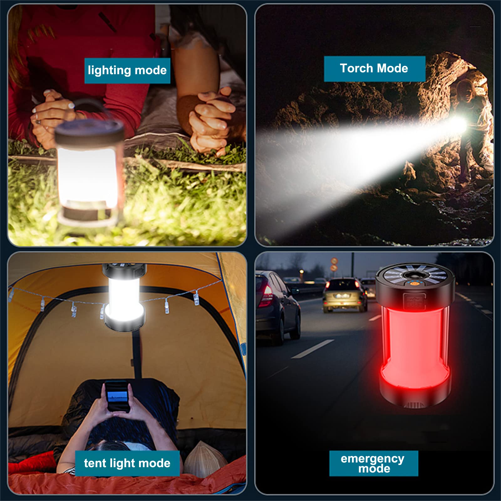 Lampada da campeggio a LED Garvee, luce solare per tenda, ricaricabile tramite USB, portatile, con 4 modalità di luce, lanterna da giardino di emergenza per pesca notturna, caccia all'aperto