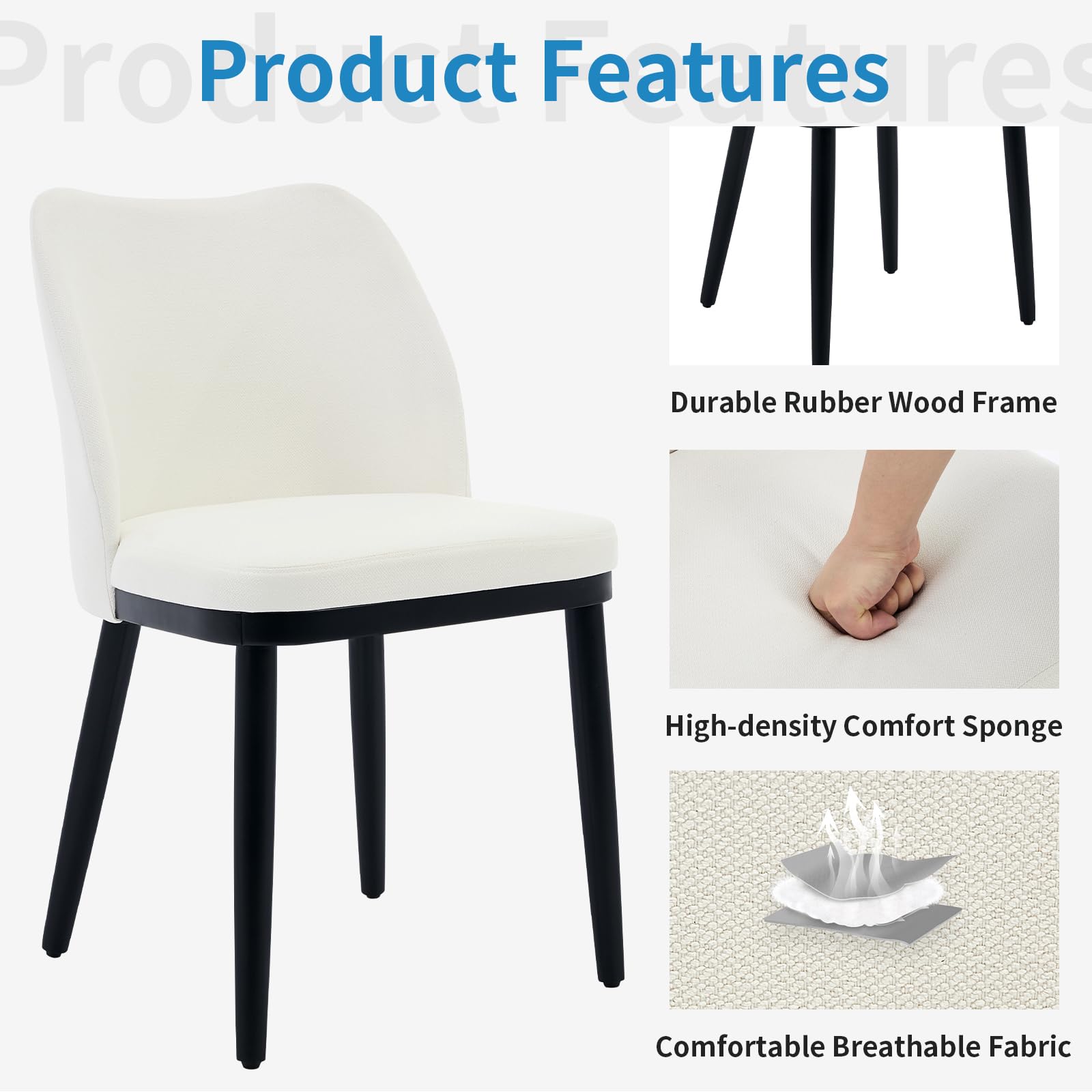 Garvee Set di 2 sedie da pranzo in lino con seduta imbottita e gambe in legno per cucina e bar, bianco sporco, imbottite ergonomicamente, moderne