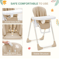 Seggiolone pieghevole Garvee per bambini dai 6 ai 36 mesi, leggero, cintura di sicurezza a 5 punti, vassoio rimovibile, beige, cucine piccole