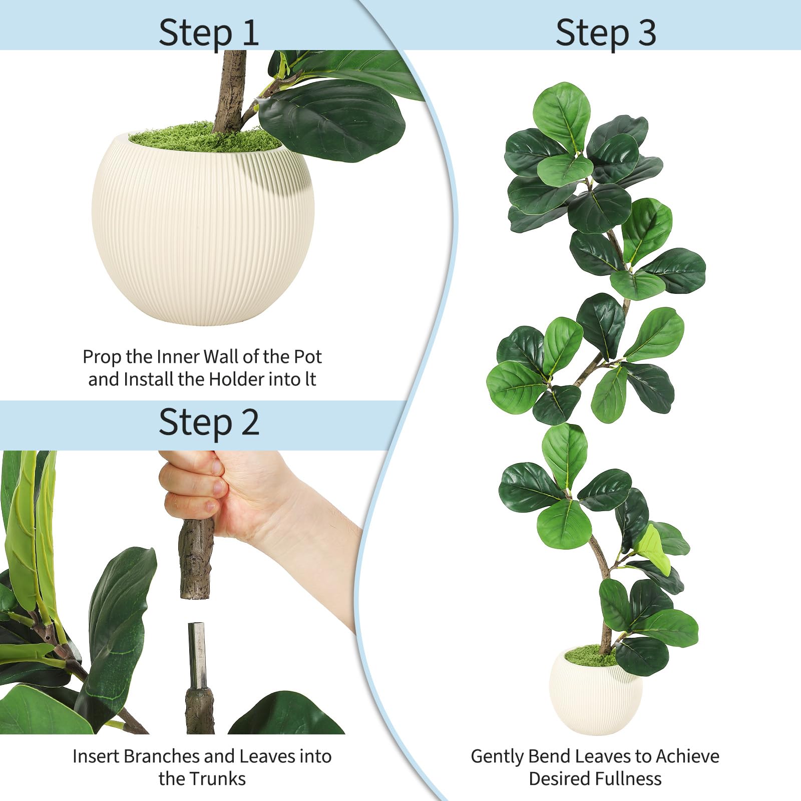 Albero di fico artificiale Garvee a foglia di violino, vaso bianco da 5 piedi per soggiorno e ufficio, foglie di seta realistiche, rami regolabili, resistente alle intemperie