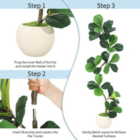 Albero di fico artificiale Garvee a foglia di violino, vaso bianco da 5 piedi per soggiorno e ufficio, foglie di seta realistiche, rami regolabili, resistente alle intemperie