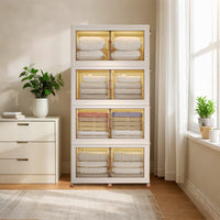 Contenitori impilabili in plastica Garvee, set da 4, 144 QT, con ante e ruote, trasparenti, per camera da letto e garage