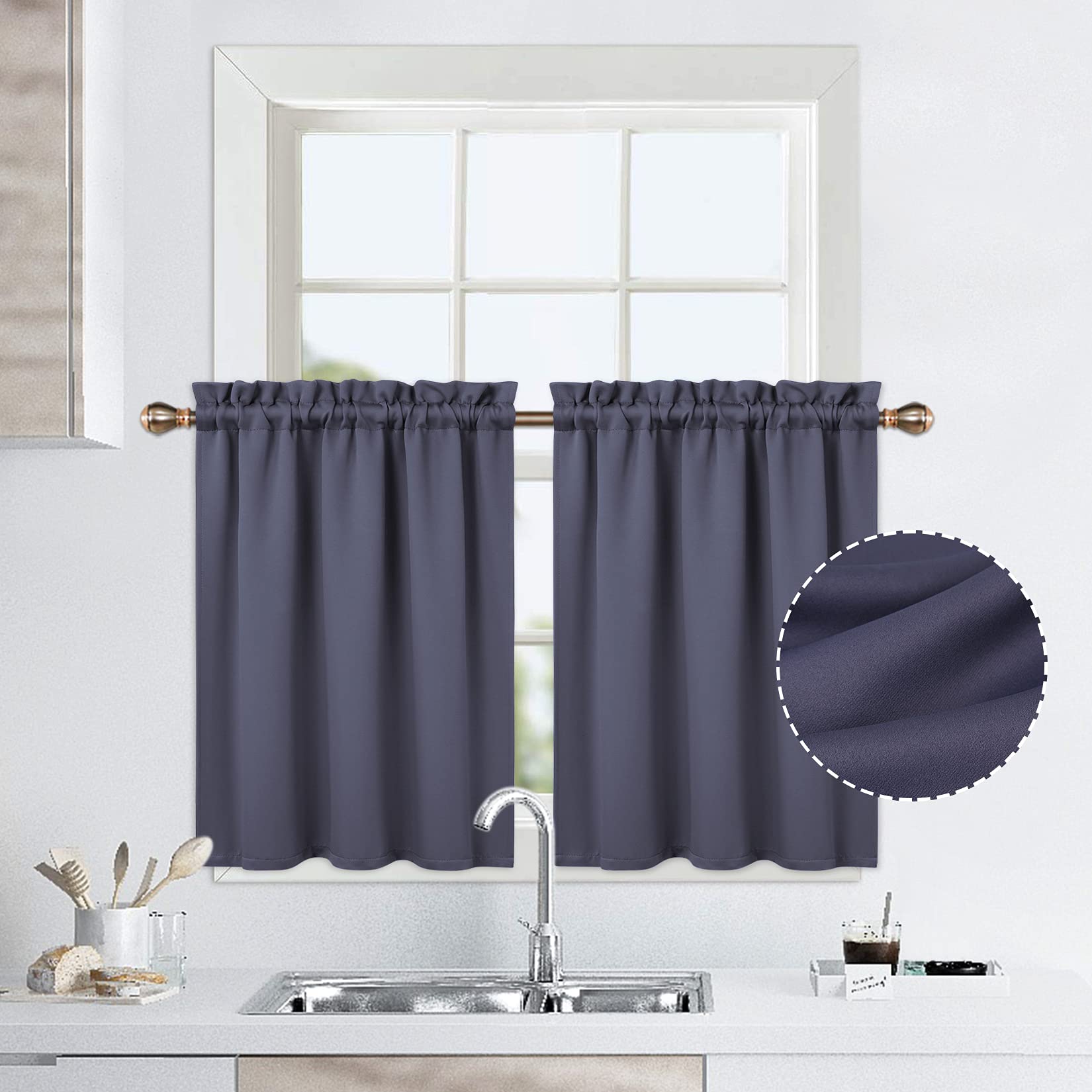 Tende oscuranti Garvee, pannelli corti con asta per cucina, bagno, finestre, 76x76 cm, grigio scuro, 2 pezzi