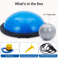 Garvee Balance Ball Half Sphere Trainer da 23 pollici con 2 fasce e pompa per yoga e allenamento della forza, blu, capacità di peso di 1600 libbre, base antiscivolo