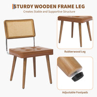 Set di 2 sedie da pranzo Garvee Mid Century in rattan con schienale intrecciato a mano, seduta imbottita, struttura in legno, pelle PU marrone, per cucina e sala da pranzo