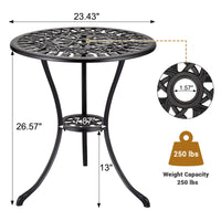 Tavolo da bistrot da esterno Garvee da 24" in ghisa rotonda con foro per ombrellone da 2" per balcone e giardino, nero
