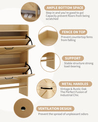 Garvee Scarpiera con 2 cassetti pieghevoli, marrone rustico, per corridoio e ingresso, resistente, salvaspazio, in legno