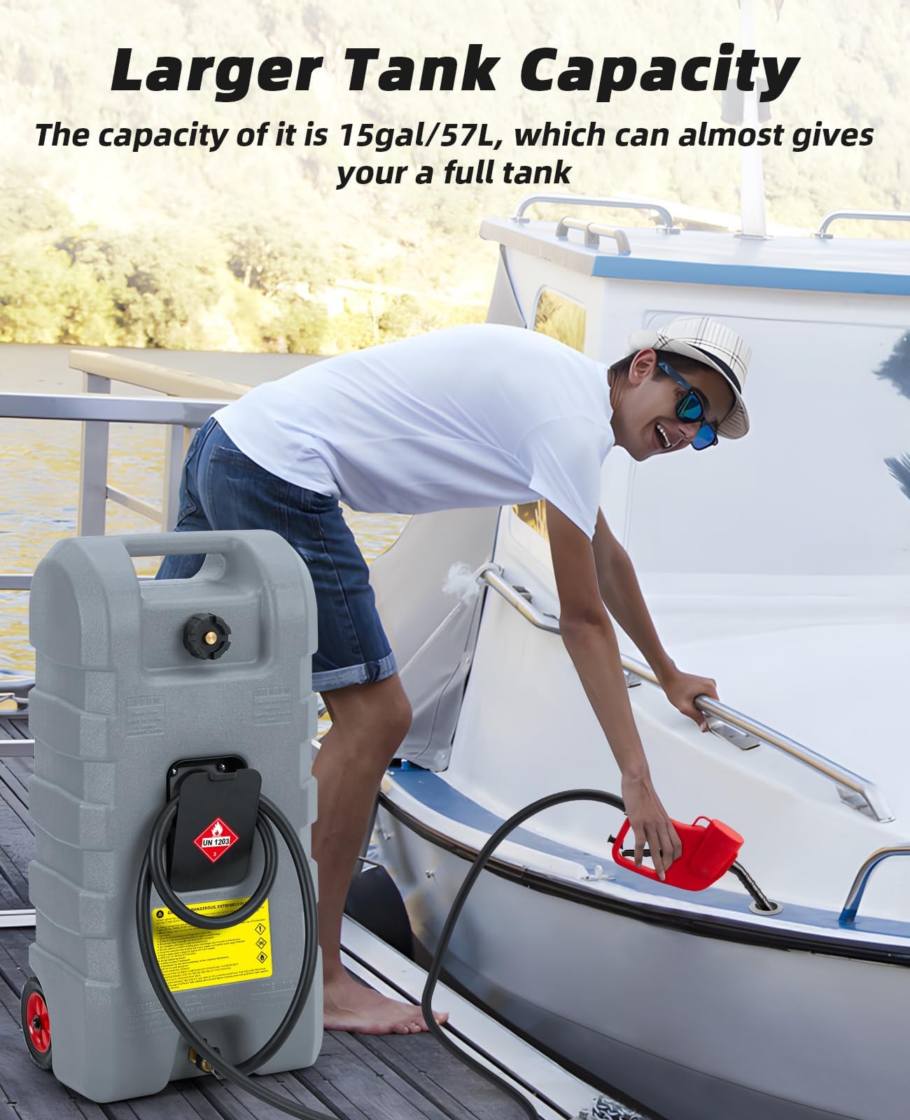 Tanica per carburante Garvee da 15 galloni in HDPE per auto e barche - Grigia con pompa e ruote da 6 pollici per il trasporto di carburante