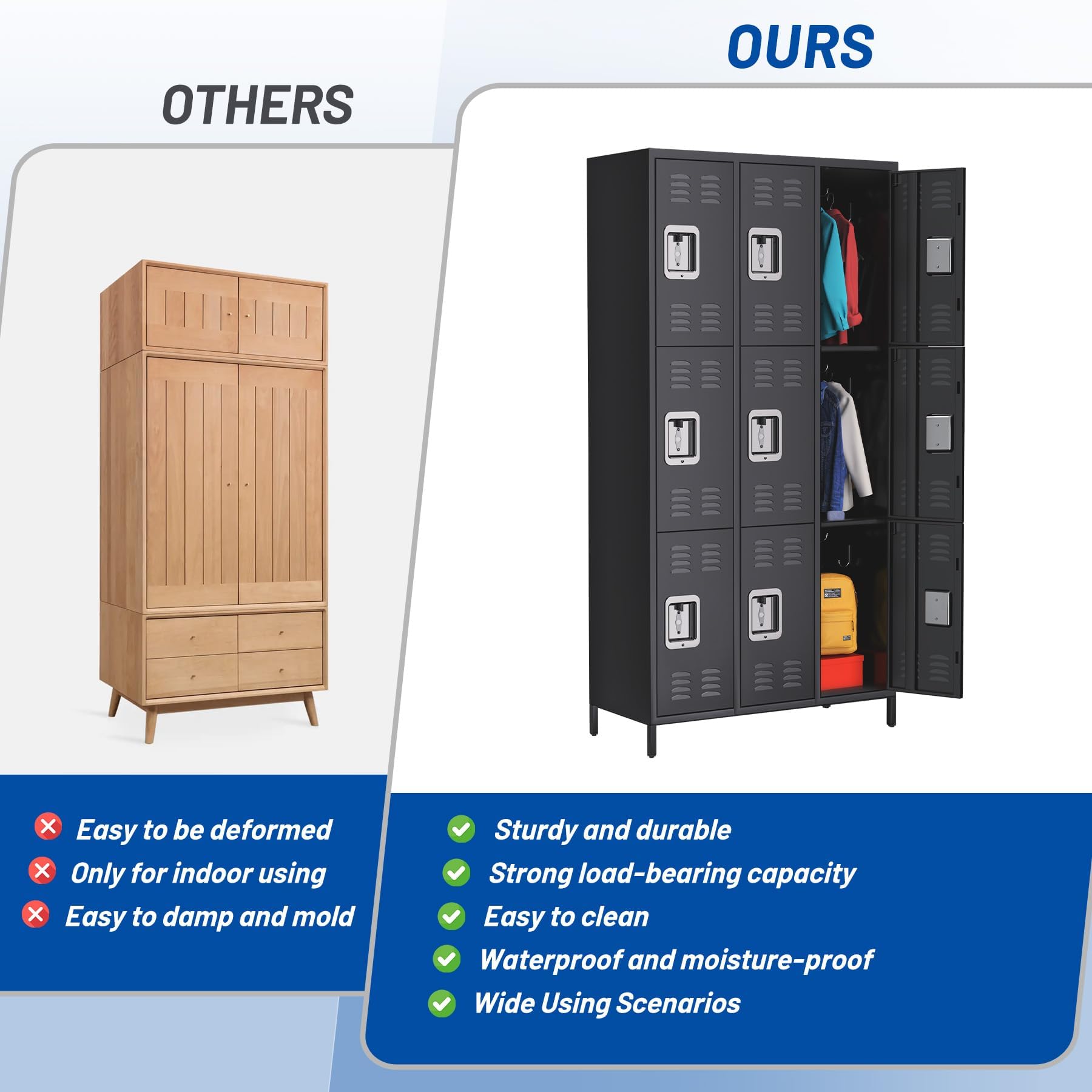 Mobiletto portaoggetti in metallo Garvee con 9 ante e 18 ganci, verniciato a polvere, per ufficio, scuola, palestra, garage