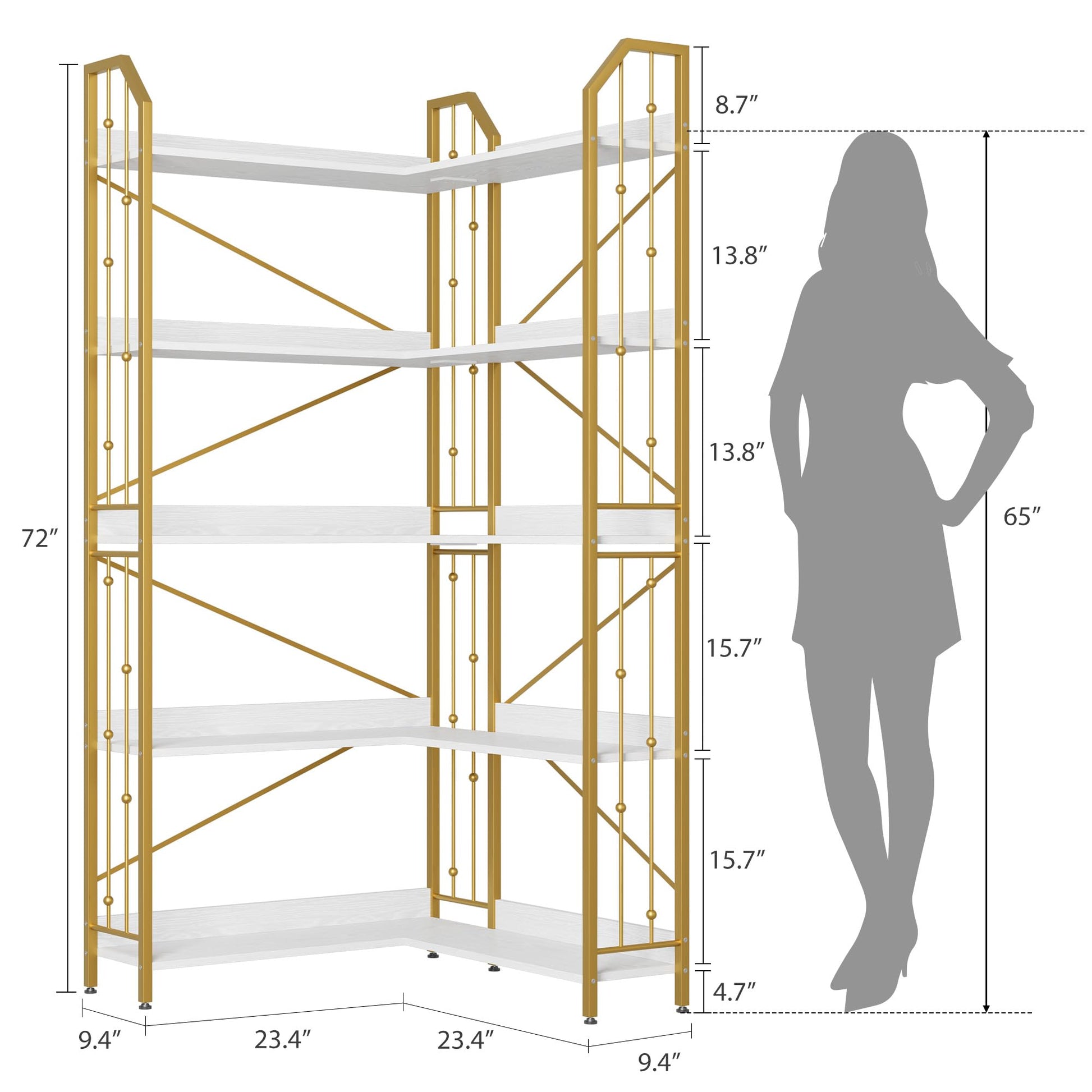 Mensola angolare Garvee da 72" a forma di L, libreria industriale in metallo e MDF, soggiorno, camera da letto, nero