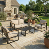 Set Garvee Mobili da Giardino 4 Pezzi in Metallo Resistente con Cuscini Spessi per Patio Balcone Giardino Nero