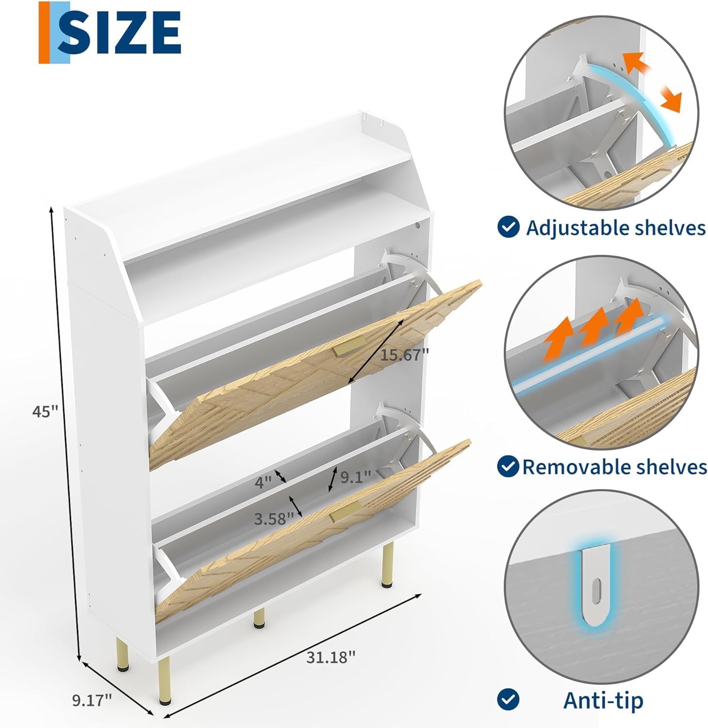 Scarpiera Garvee con 2 cassetti a scomparsa, organizer per scarpe stretto per corridoio e ingresso, legno bianco, indipendente, robusto, salvaspazio