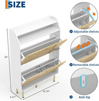 Scarpiera Garvee con 2 cassetti a scomparsa, organizer per scarpe stretto per corridoio e ingresso, legno bianco, indipendente, robusto, salvaspazio