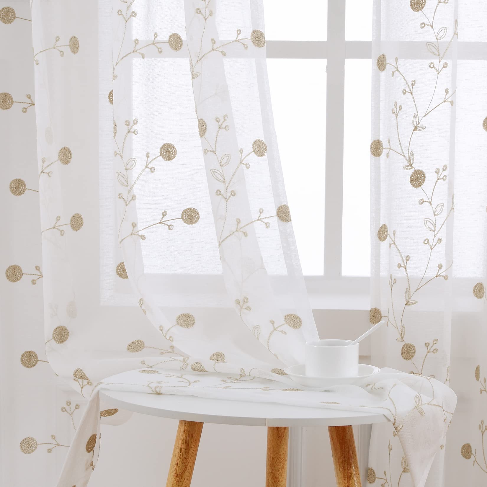 Tende in voile GARVEE con occhielli, ricamate, lunghe 182 cm, effetto lino, bianche, per soggiorno e camera da letto, 2 pannelli, trasparenti
