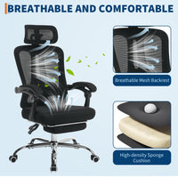 Sedia da ufficio ergonomica Garvee in rete con schienale alto, poggiatesta regolabile, poggiapiedi per ufficio e camera da letto, altezza regolabile, traspirante, rotelle, nera