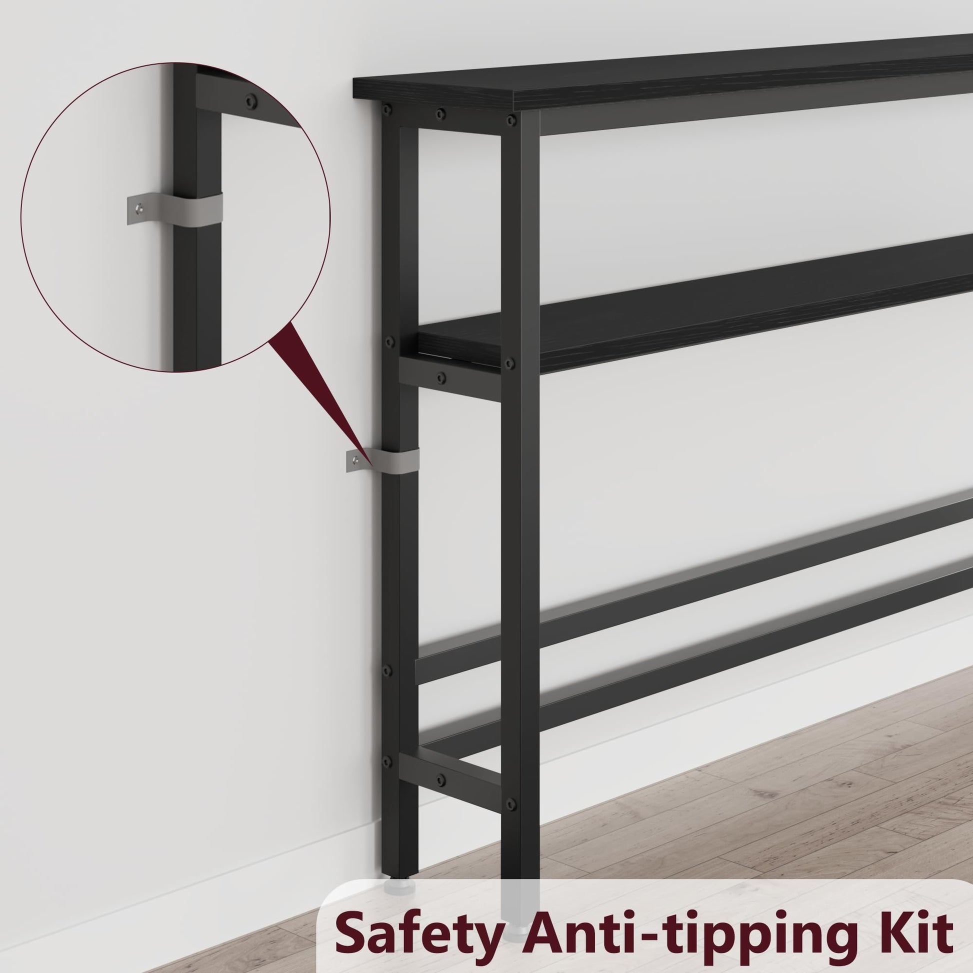 Tavolino da divano stretto Garvee da 5,9", regolabile a 2 livelli, MDF e metallo, nero, per soggiorno e corridoio, compatto e robusto